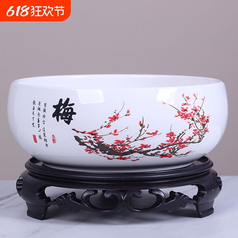 大号铜钱草花盆陶瓷水仙花盆睡莲碗莲绿萝孔金钱清仓水培专
