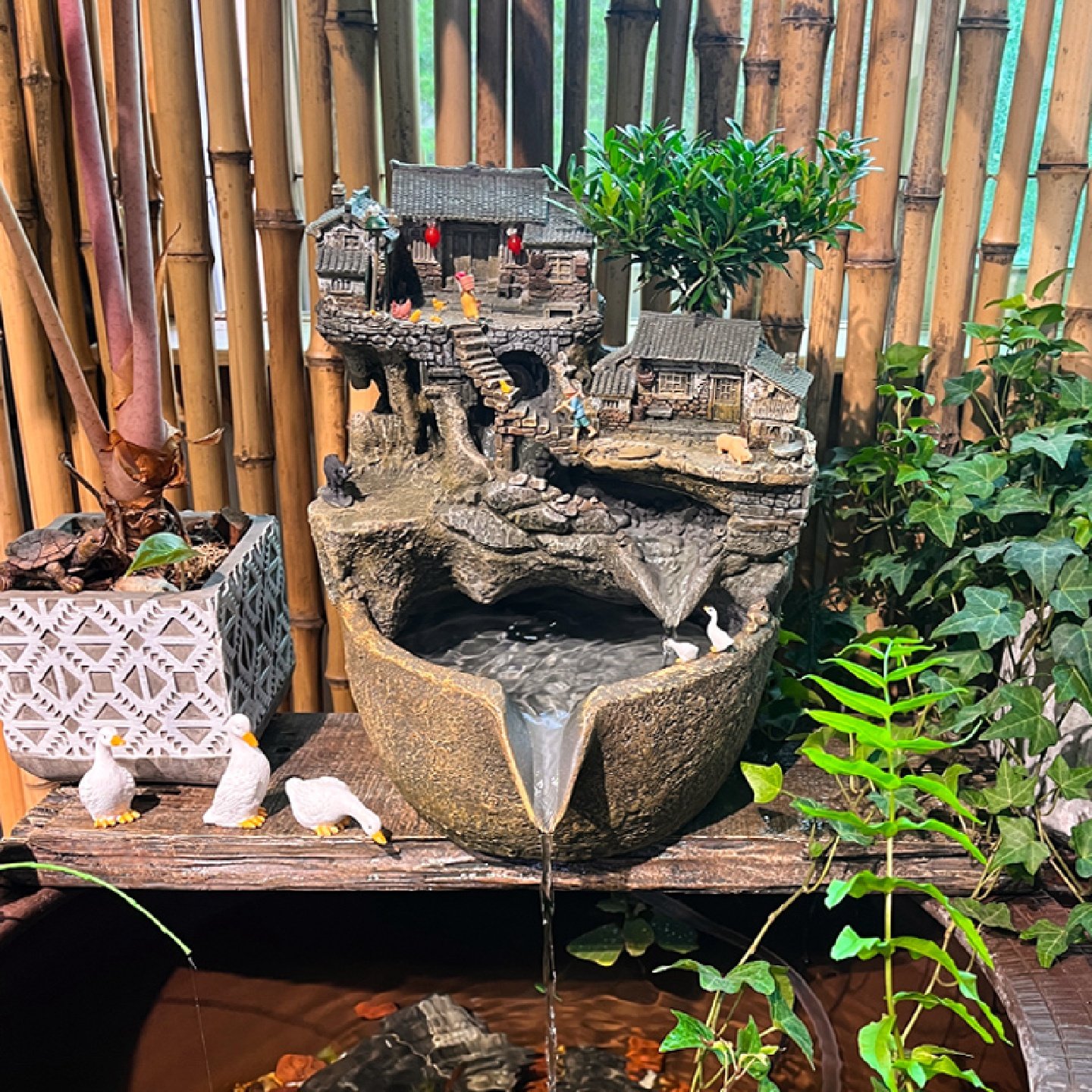 天台华莲古法养鱼流水罐大号循环水过滤庭院装饰摆件水景假山喷泉