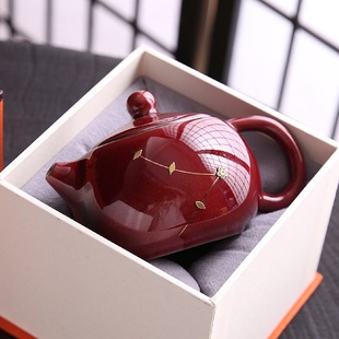 原矿釉郎红茶壶天目釉铁胎泡茶壶家用陶瓷窑变功夫茶具锔钉单壶