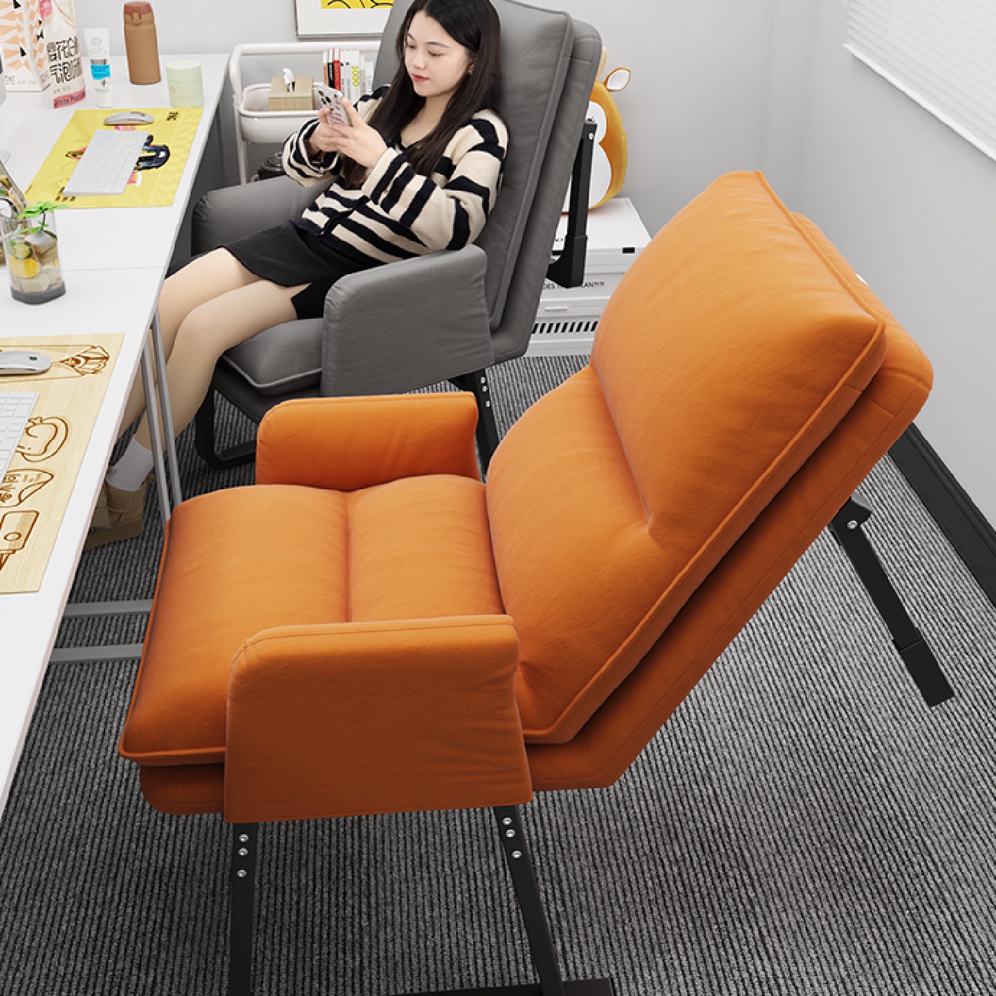 折叠躺椅办公室午休午睡单人床两用椅宿舍可躺可坐椅靠背沙发座椅