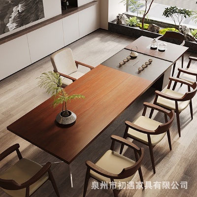 老板办公室大型实木茶桌会客接待泡茶桌高档茶台带茶盘烧水壶一体