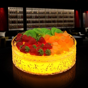 厂家批发酒吧KTV夜场发光果盘LED点心水果圆形分格果盘创意零食碟