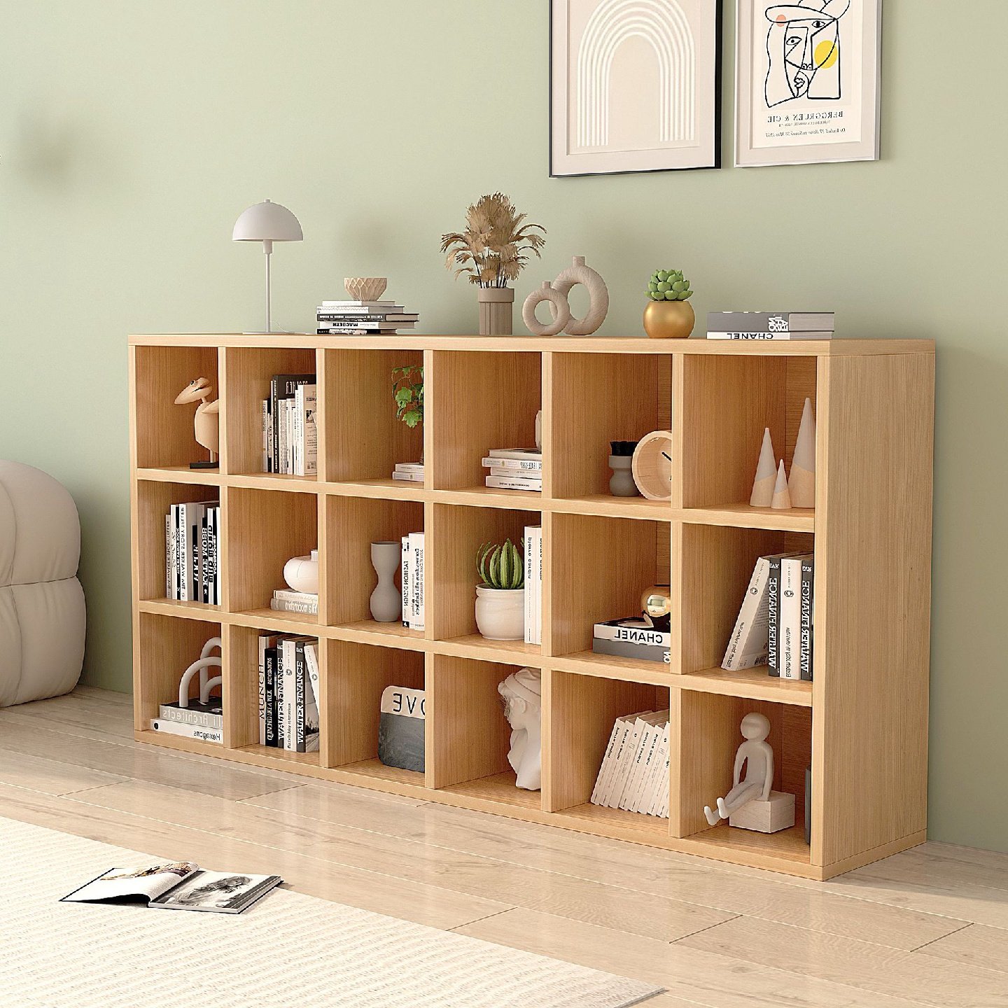 实木书架落地靠墙储物柜多层置物架客厅展示柜整墙书柜组合格子柜