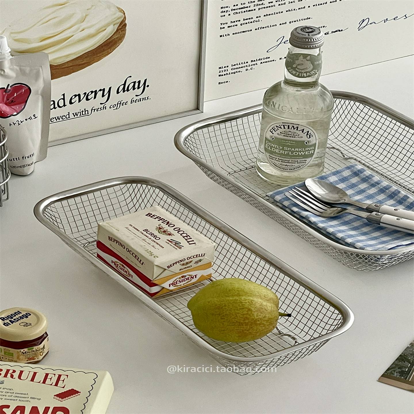 简单网不锈钢收纳篮桌面餐具杂项收纳篮厨房水果收纳篮
