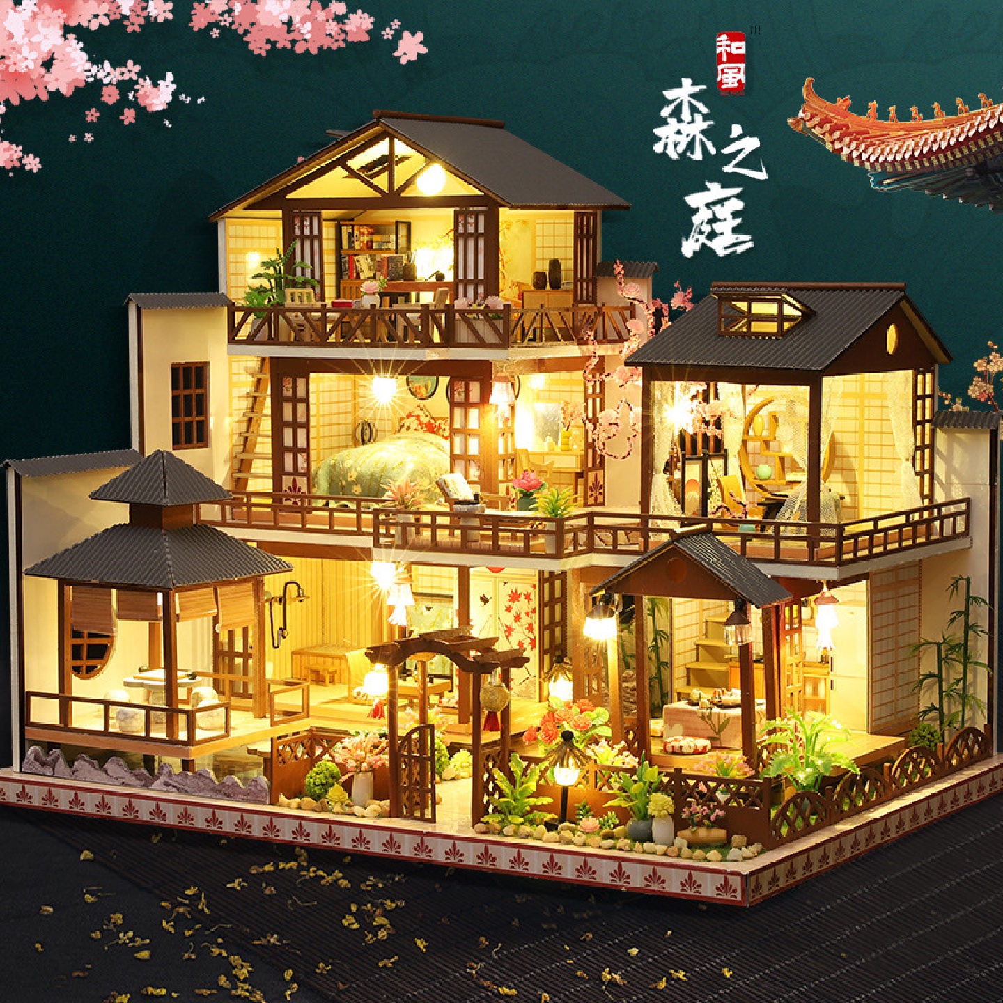 新款古风建筑模型DIY小屋森之庭木质手工拼装大别墅玩具创意礼物