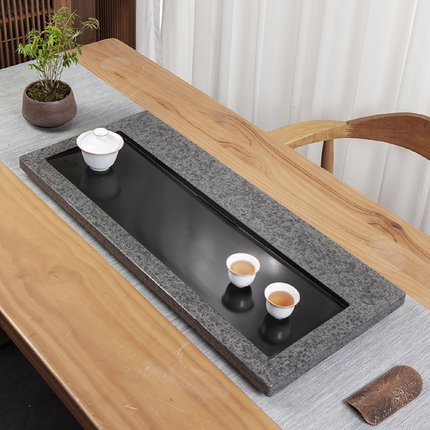 2024新款天然乌金石茶盘家用简约茶具现代轻奢办公室排水式大茶台