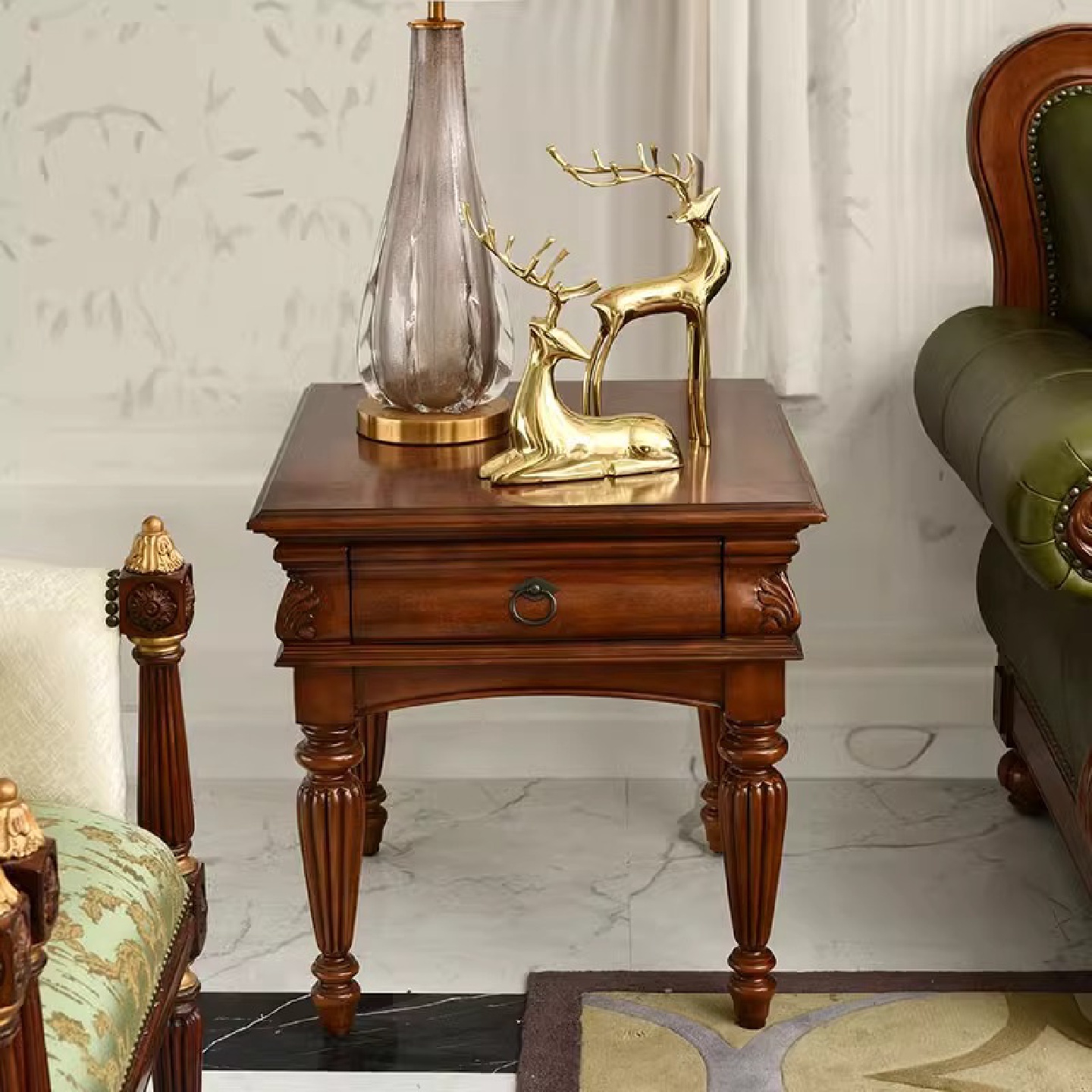 美式乡村复古沙发边几欧式简约边桌家用客厅小户型边柜全实木