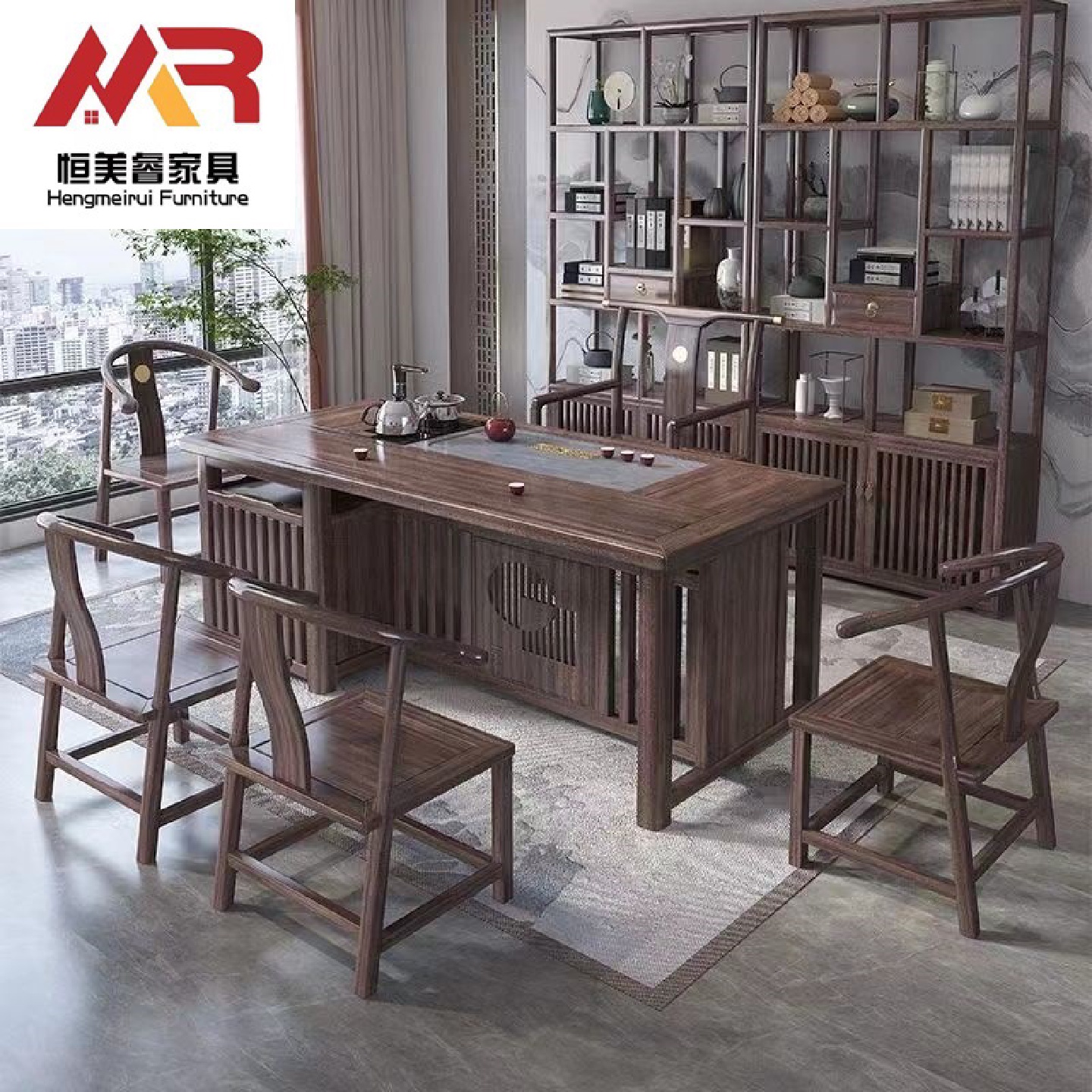 新中式实木茶桌家用办公现代简约实木茶台客厅全套泡茶一体茶桌