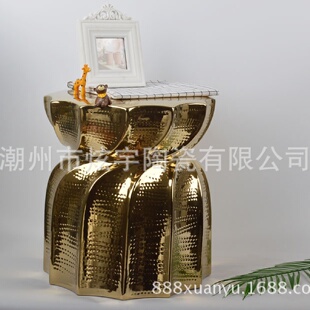 金色陶瓷凳样板房花园卧室客厅室内室外摆件陶瓷工艺品