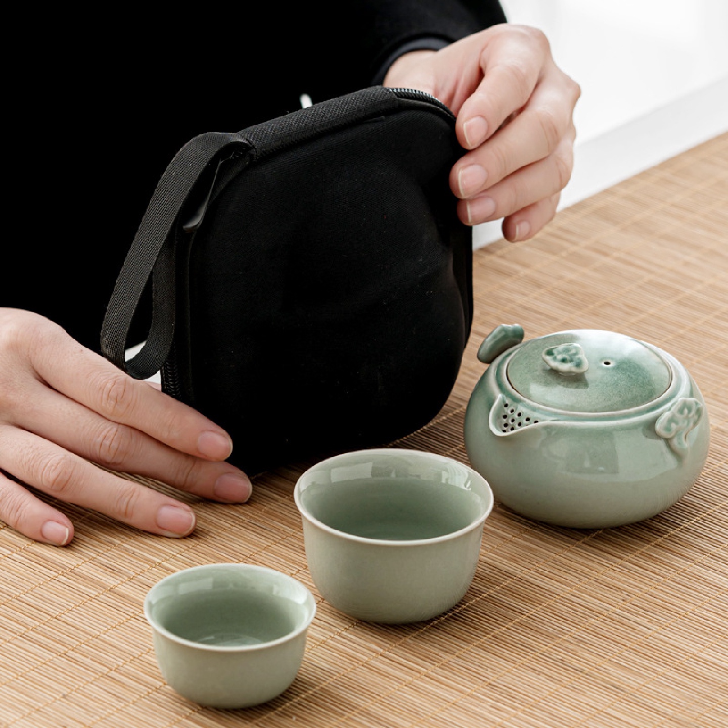 如意手抓壶快客杯一壶二杯户外旅行茶具便携包车载功夫泡茶小套装