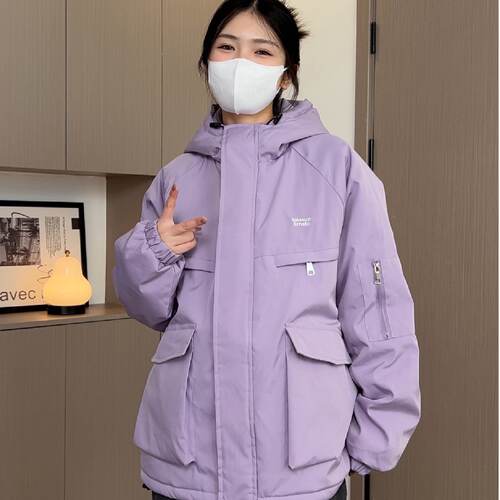 宽松加厚夹棉款工装连帽棉衣大码棉服外套女冬季2025新款学生棉袄