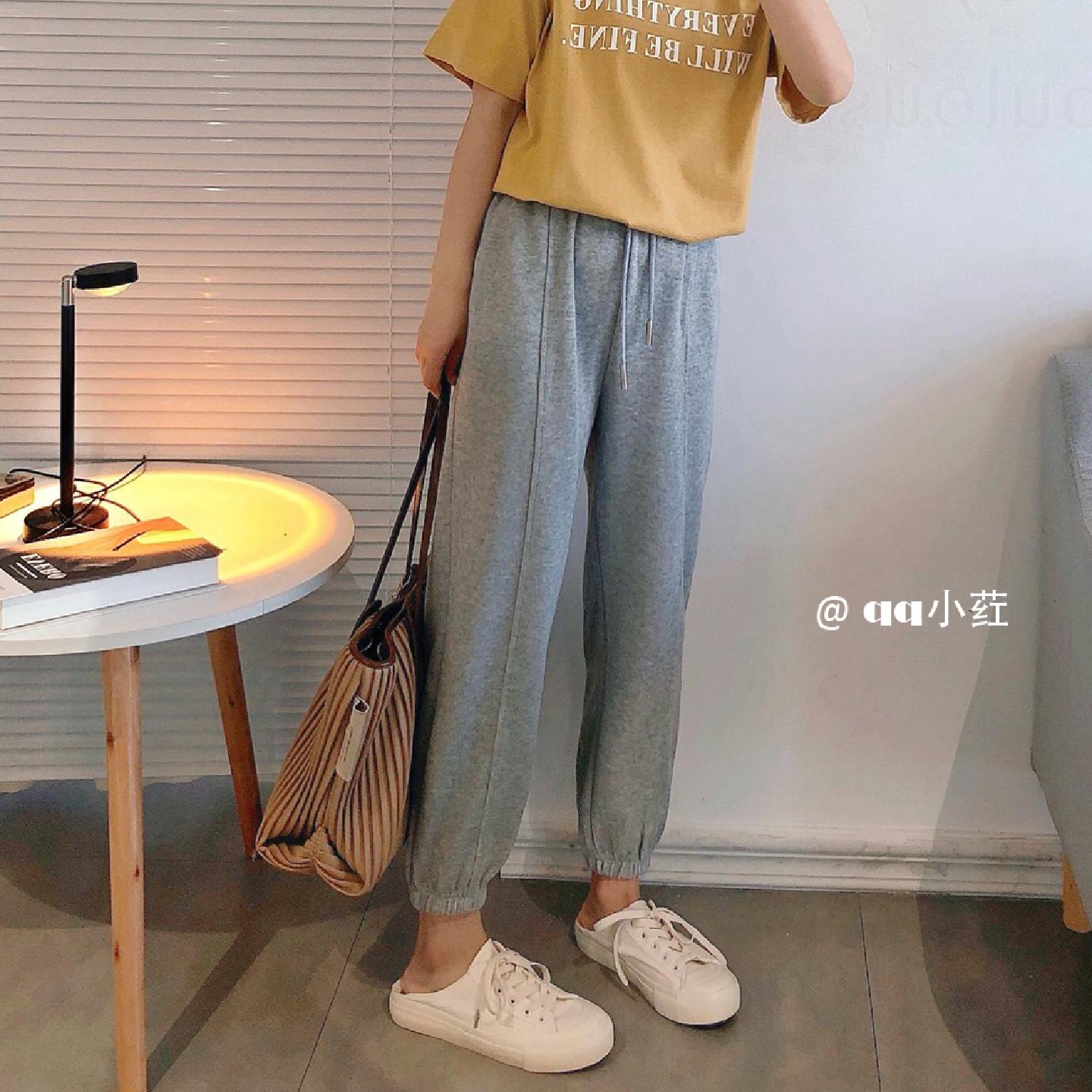 minihong2022新款小个子束脚裤休闲夏季高腰薄款卫裤女春夏九分裤