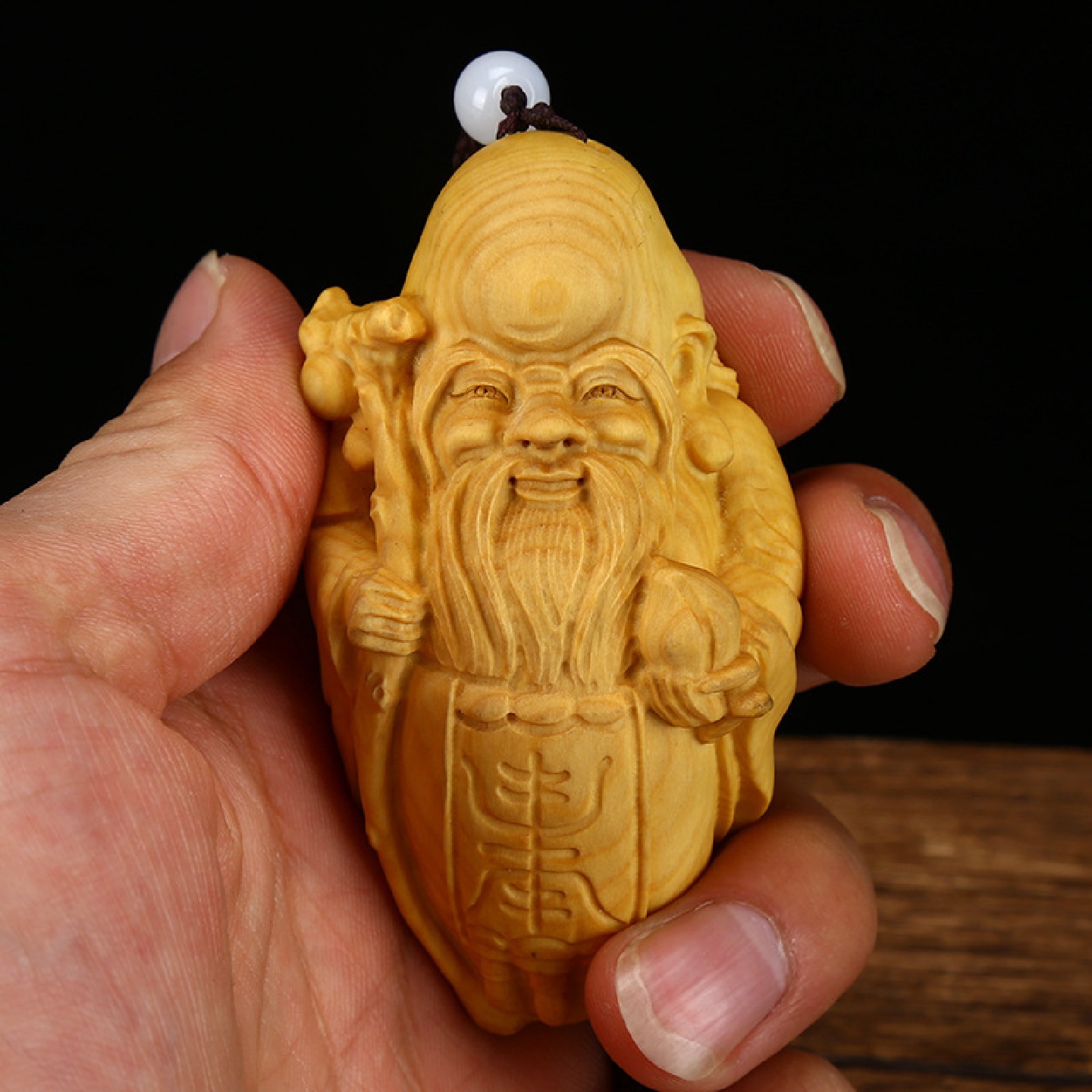 小叶黄杨木雕手把件寿星家装摆件手工雕刻把玩件木质工艺品福禄寿