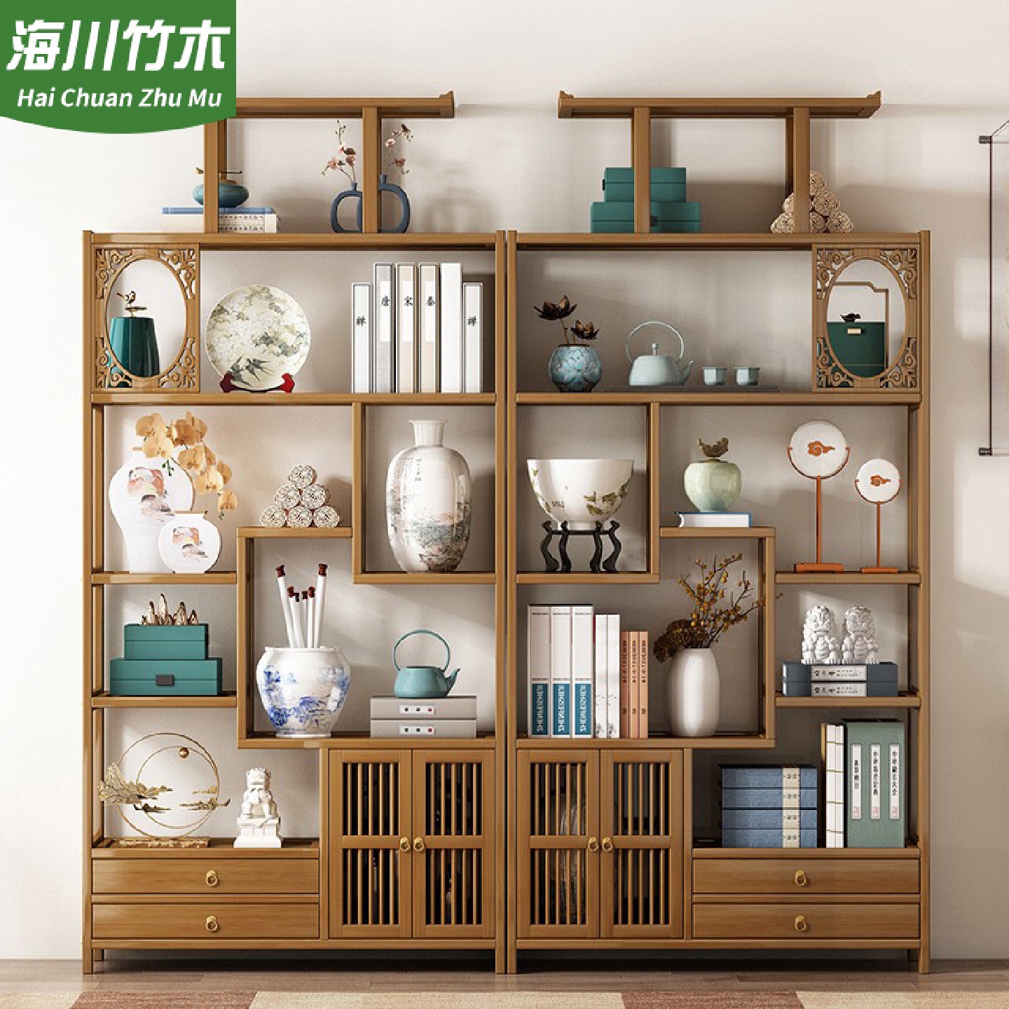 实木新中式博古架多宝阁茶叶茶室置物架摆件展示架客厅轻奢展示柜