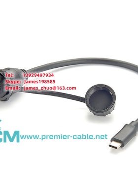 Usb3.1Type-C面板安装连接器Ip67防水电缆UsbCTypeC公到母