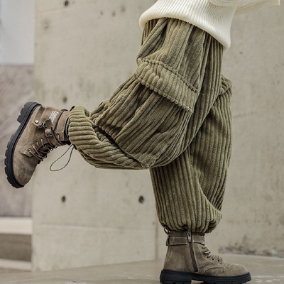男童灯芯绒裤子秋冬款中大童冬季加厚长裤2025新款儿童加绒工装裤
