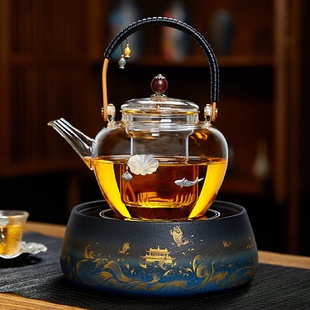 家用大容量烧水壶 蒸汽煮茶壶玻璃泡茶壶电陶炉围炉煮茶器茶具套装