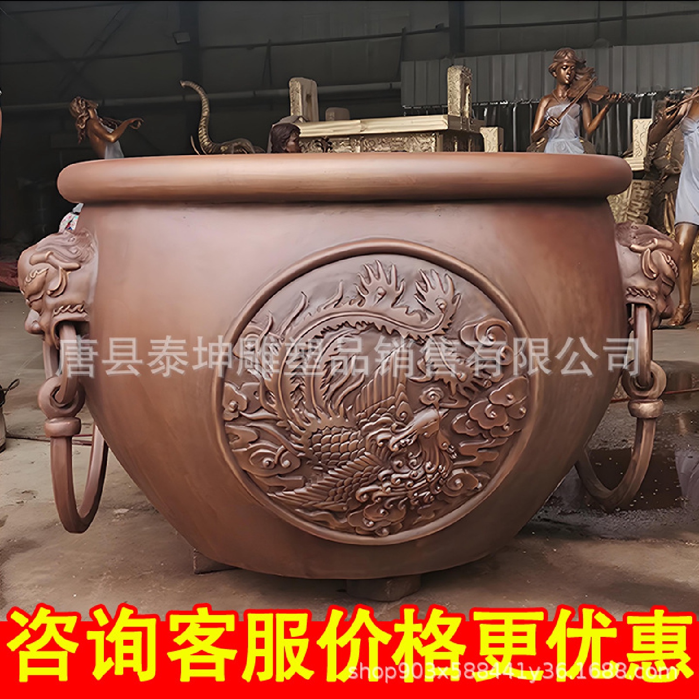 纯铜大缸铜瓦罐狮头故宫缸寺庙铸铁大水缸百福吉祥缸