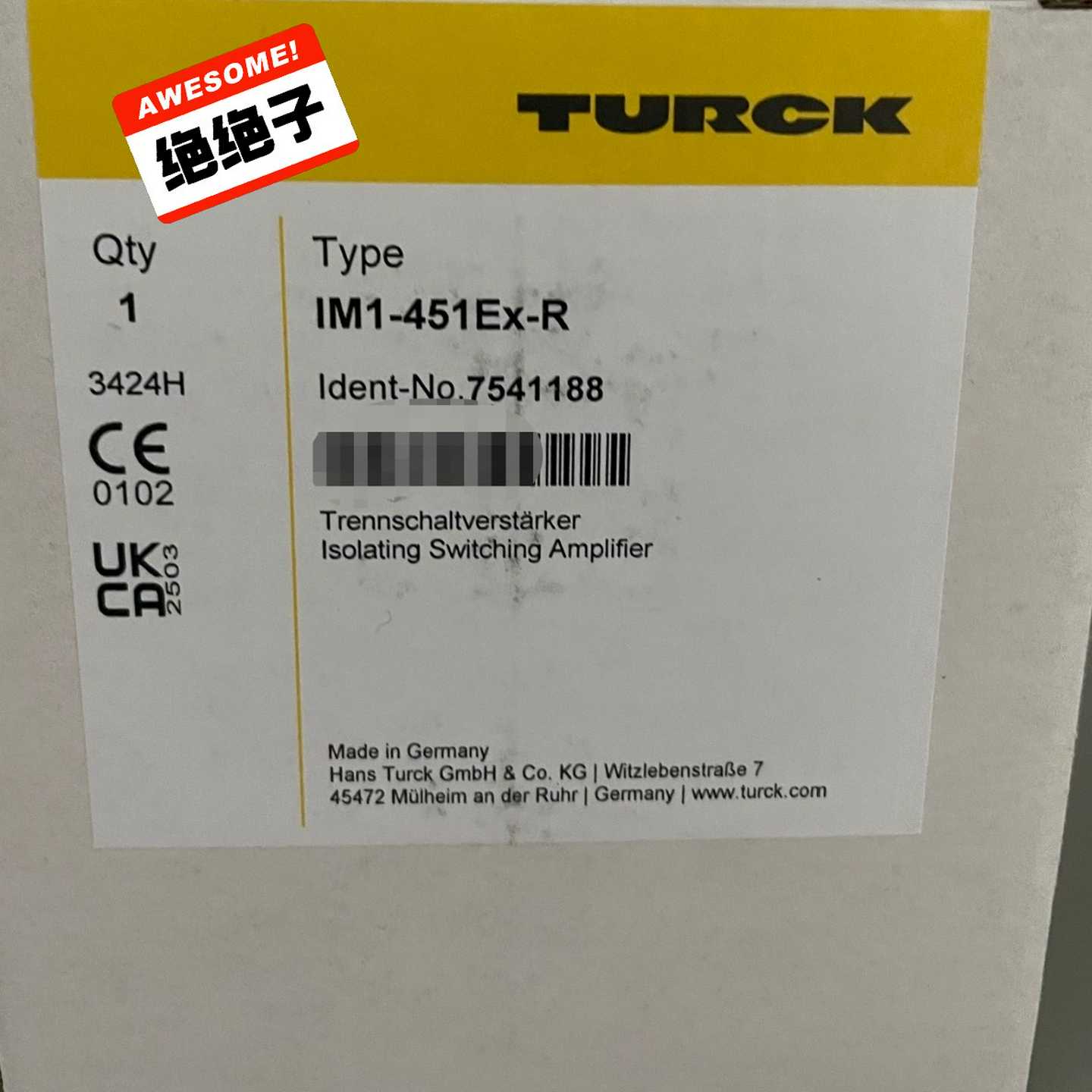 全新图尔克IM1-451Ex-R隔离放大器，德国制造，型号是--议价商品