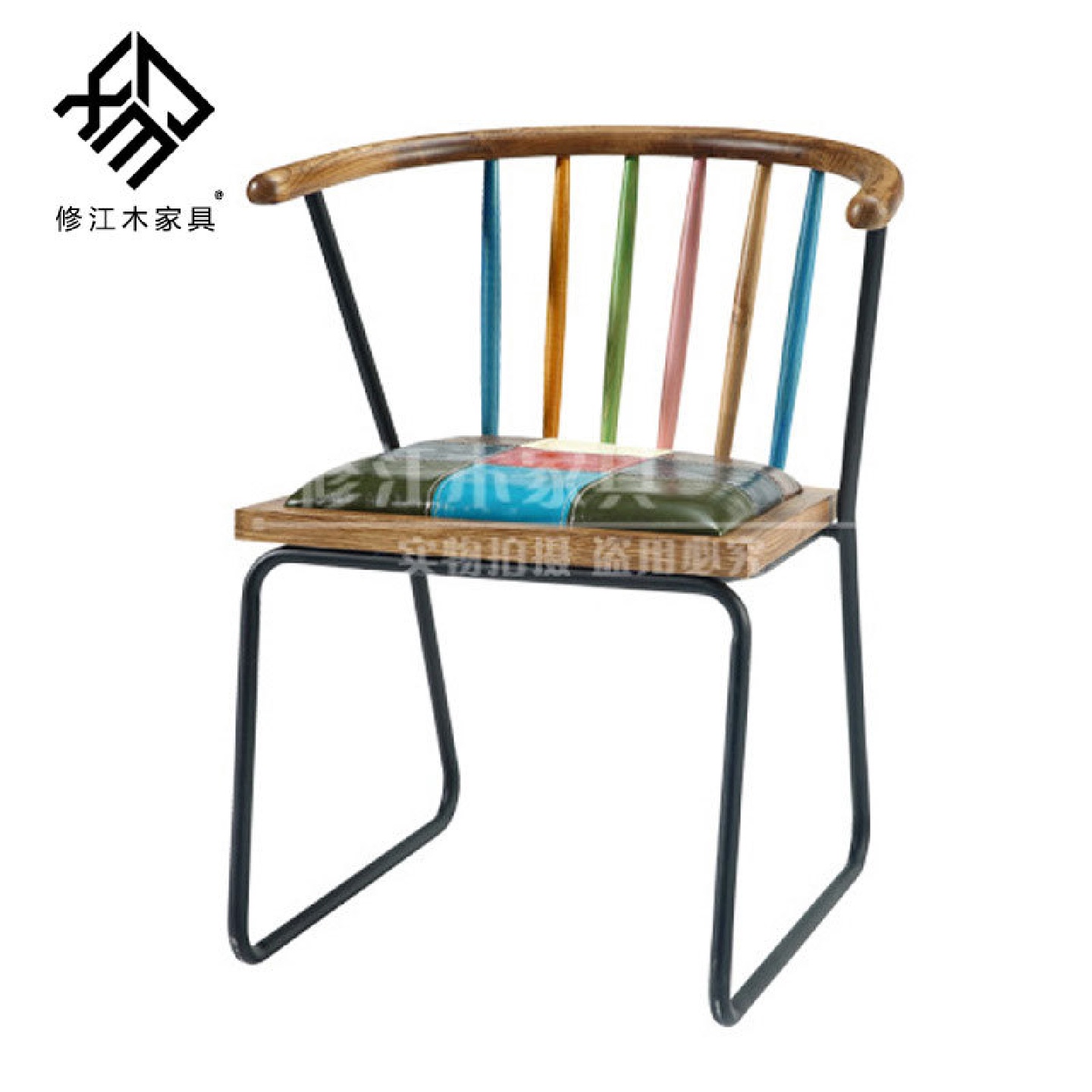 美式金属骨架铁艺椅子创意靠背餐厅餐椅主题餐厅海绵皮垫椅子