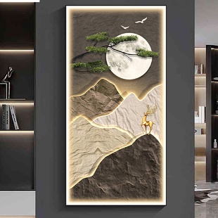 饰画入户门走廊过道挂画竖版 背有靠山玄关装 高档轻奢客厅壁画灯画