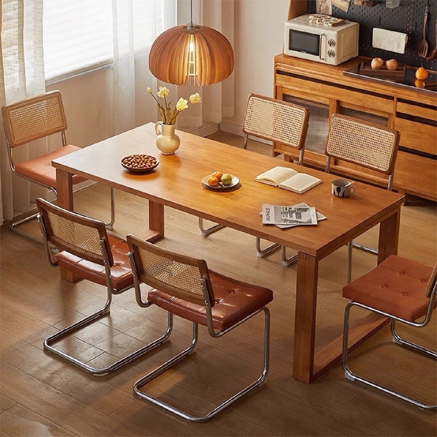 实木餐桌椅组合家用客厅加厚大板长条书桌茶桌工作台一体办公桌子