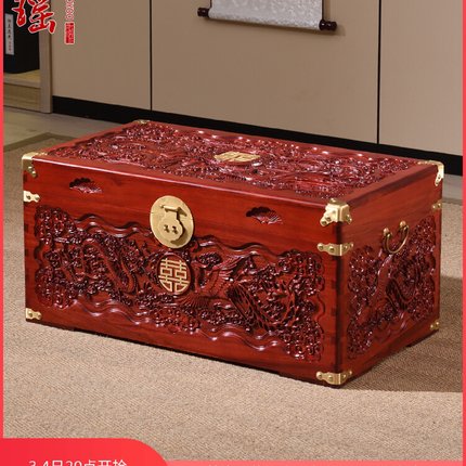 BC10香樟木箱子龙凤喜婚嫁箱陪嫁全樟木字画箱木箱储物箱实木加厚