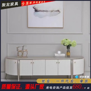 轻奢电视柜白色储物柜现代简约靠墙边柜家用客厅储物柜 美式