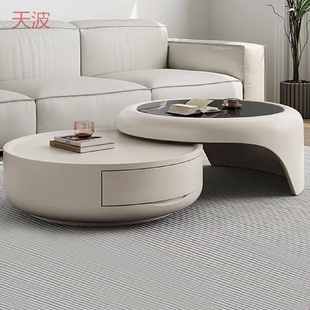 奶油网红圆形电视柜 Ehd茶几家用客厅玻璃小户型轻奢现代简约意式