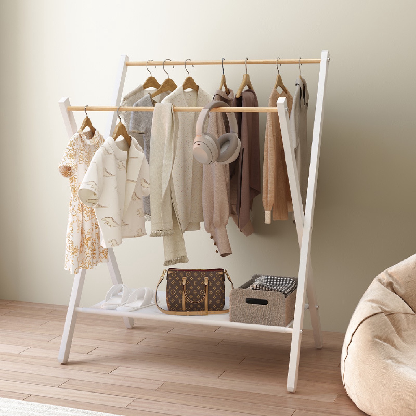 简易家用晾衣架落地宿舍折叠卧室衣帽架室内挂衣架子阳台晾衣服杆