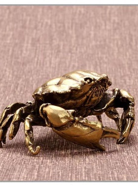 实心纯黄铜横财大将军螃蟹古玩茶宠摆件仿古工艺品古铜器装饰收藏