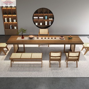 现代办公室泡茶桌子中古风茶桌椅组合简约民宿家用实木茶台桌大板