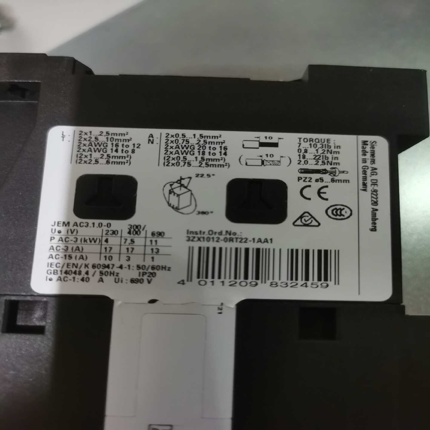 接触器3ZX1012-0RT22-1AA1辅助触头询价