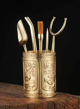 J6DA黄铜茶道六君子黑檀木花梨茶夹茶镊子功夫套装工具茶具配件