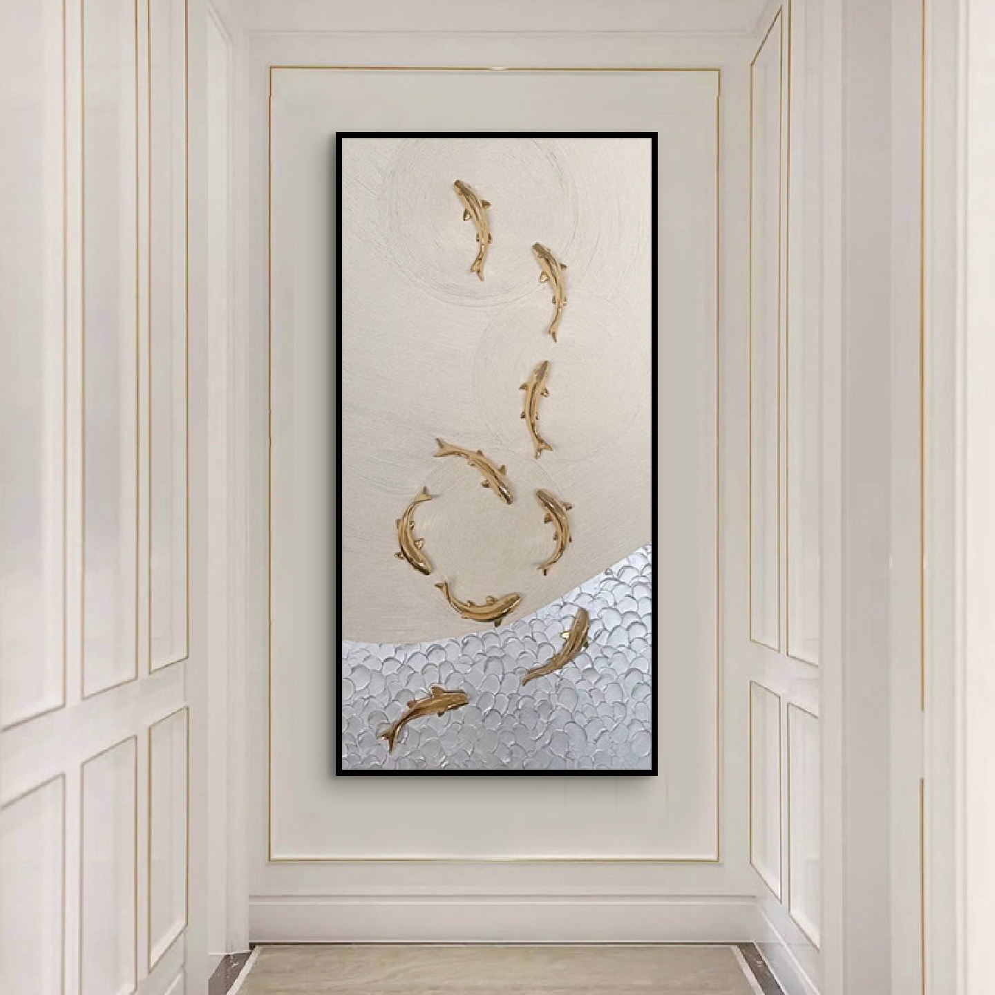 新中式轻奢小鱼立体实物画高级艺术装饰画客厅玄关沙发背景挂画图片