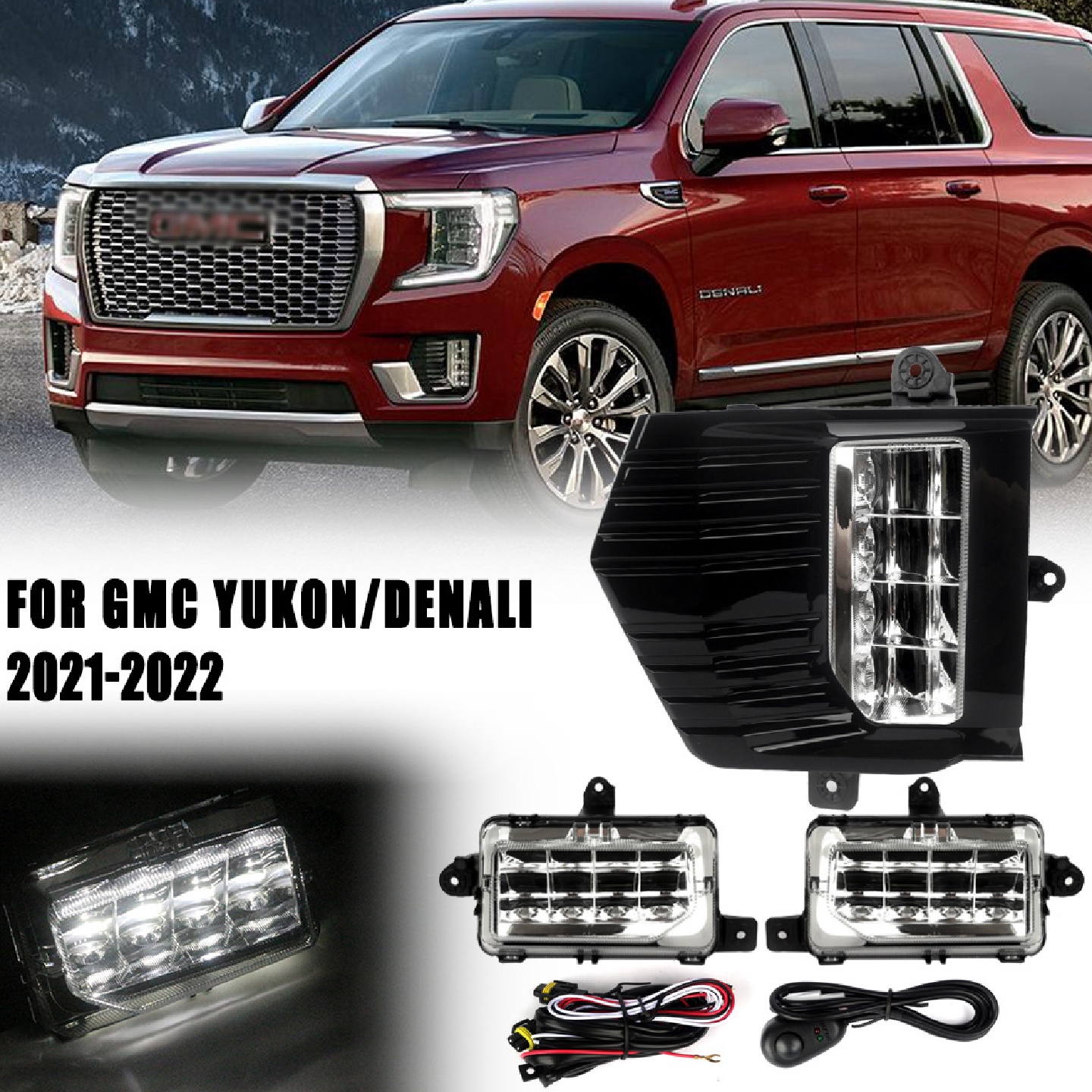 适用GMC2021-2022年新款Yukon前LED雾灯总成日间行车灯杠灯