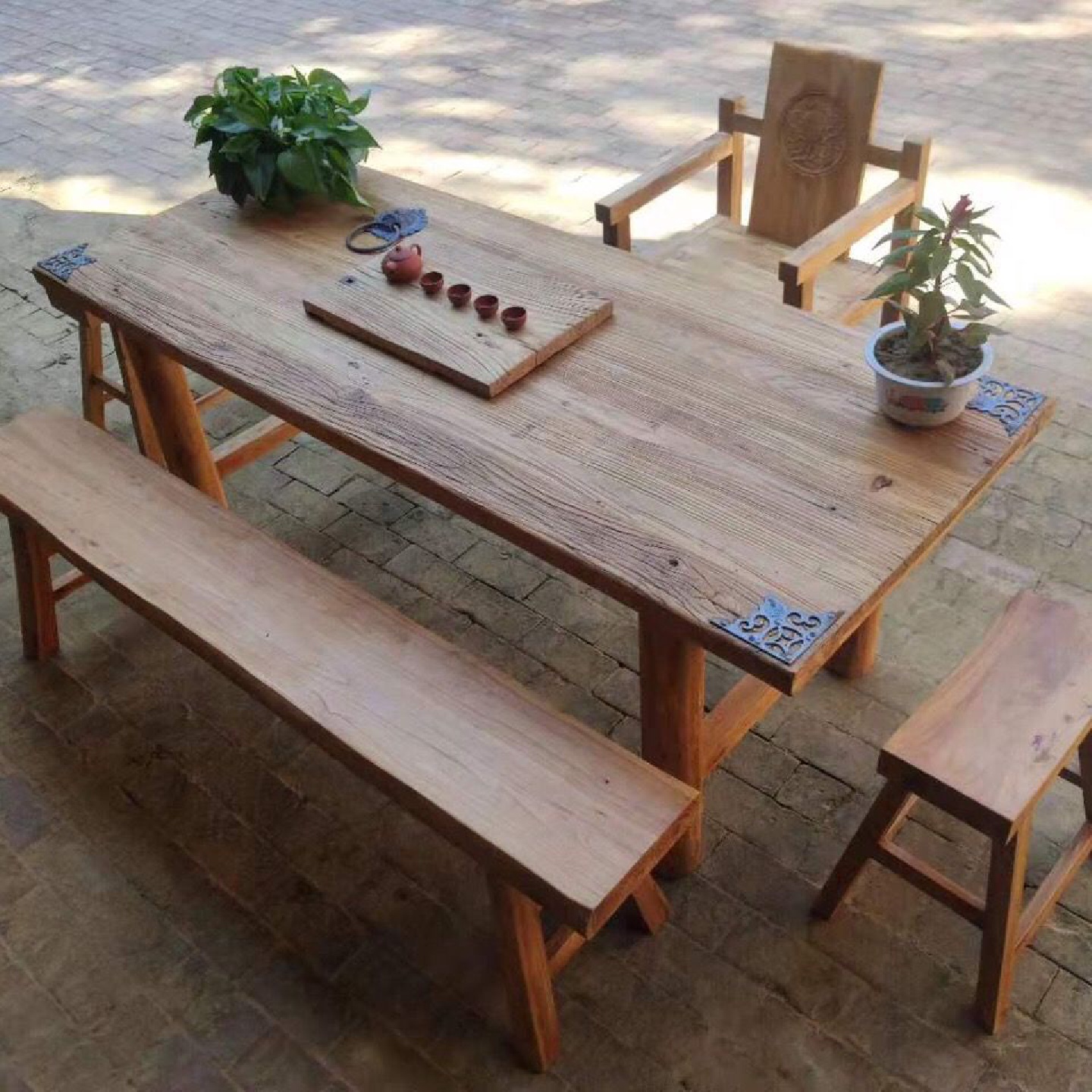 老榆木门板桌实木桌旧木板旧桌子风化餐桌茶桌民宿复古吧台桌弘智