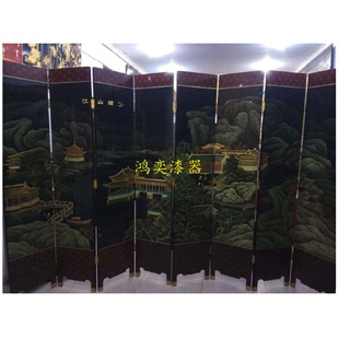 中式 飾掛畫 漆器大型落地屏風貼金彩繪堆股中堂掛屏背景墻過道裝