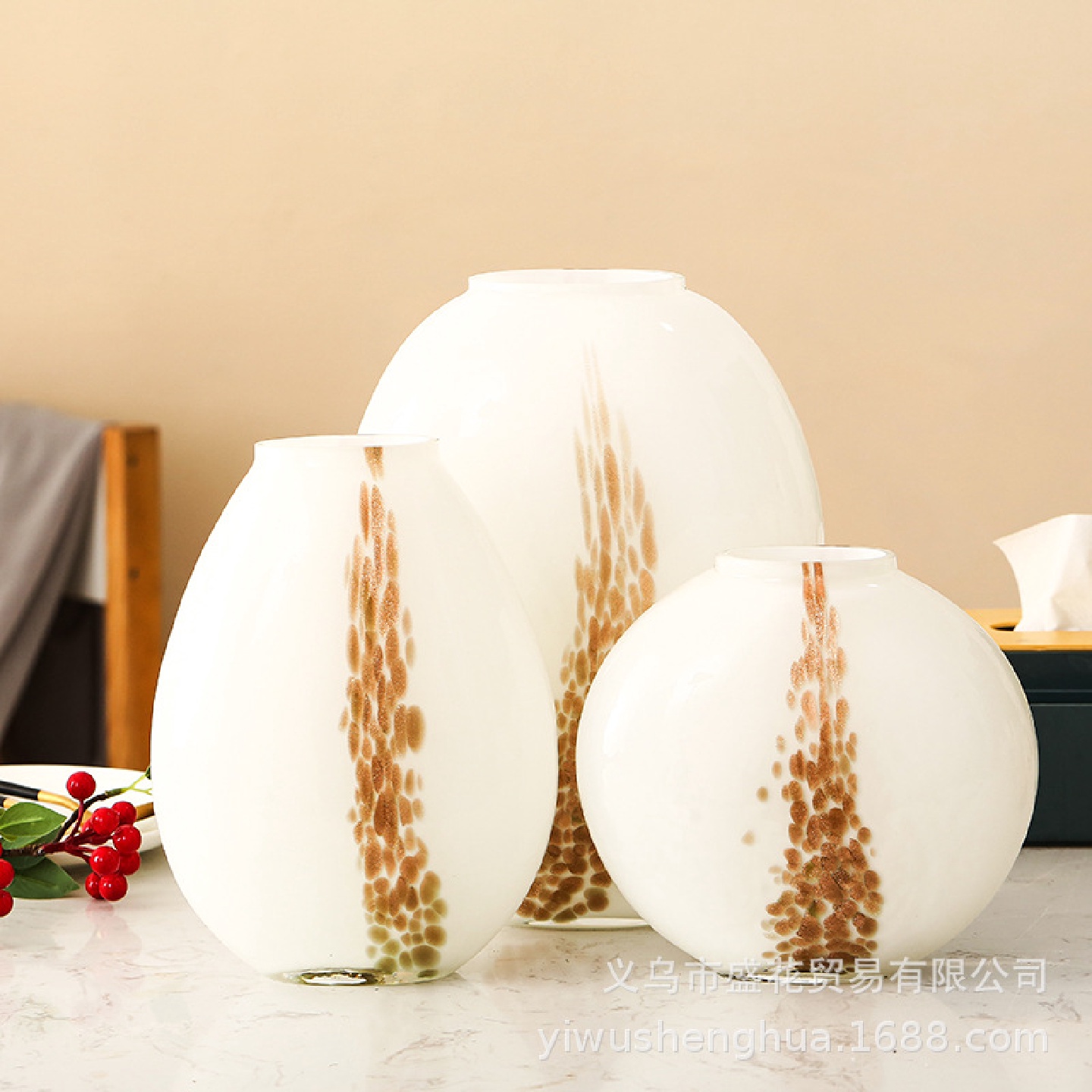 简约现代几何形光面琉金创意玻璃花瓶家居软装工艺品小口径插花器