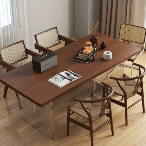 ins风北欧日式洽谈桌子亚克力悬浮实木餐桌白蜡木书桌大板桌家用