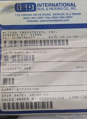 Lotof3ISPInternational17X35X7APackingMachineRubberS