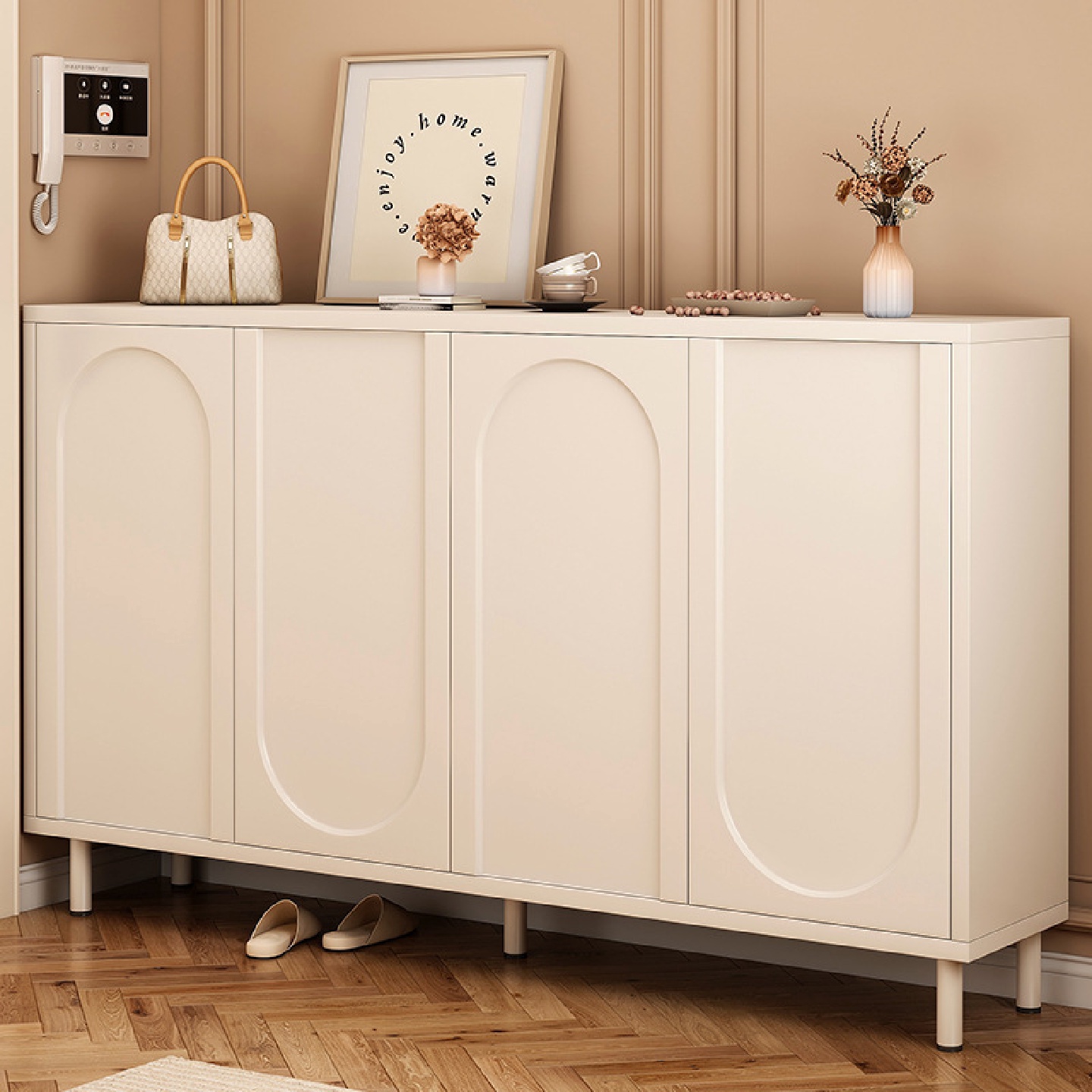 奶油风鞋柜家用门口入户门玄关柜多层大容量收纳一体柜省空间鞋架