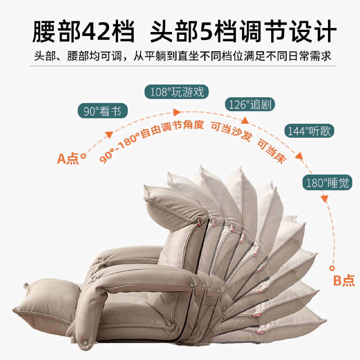 G&懒人折叠沙发电竞榻榻米座椅扶手飘窗床上躺卧靠背椅坐垫喂奶椅