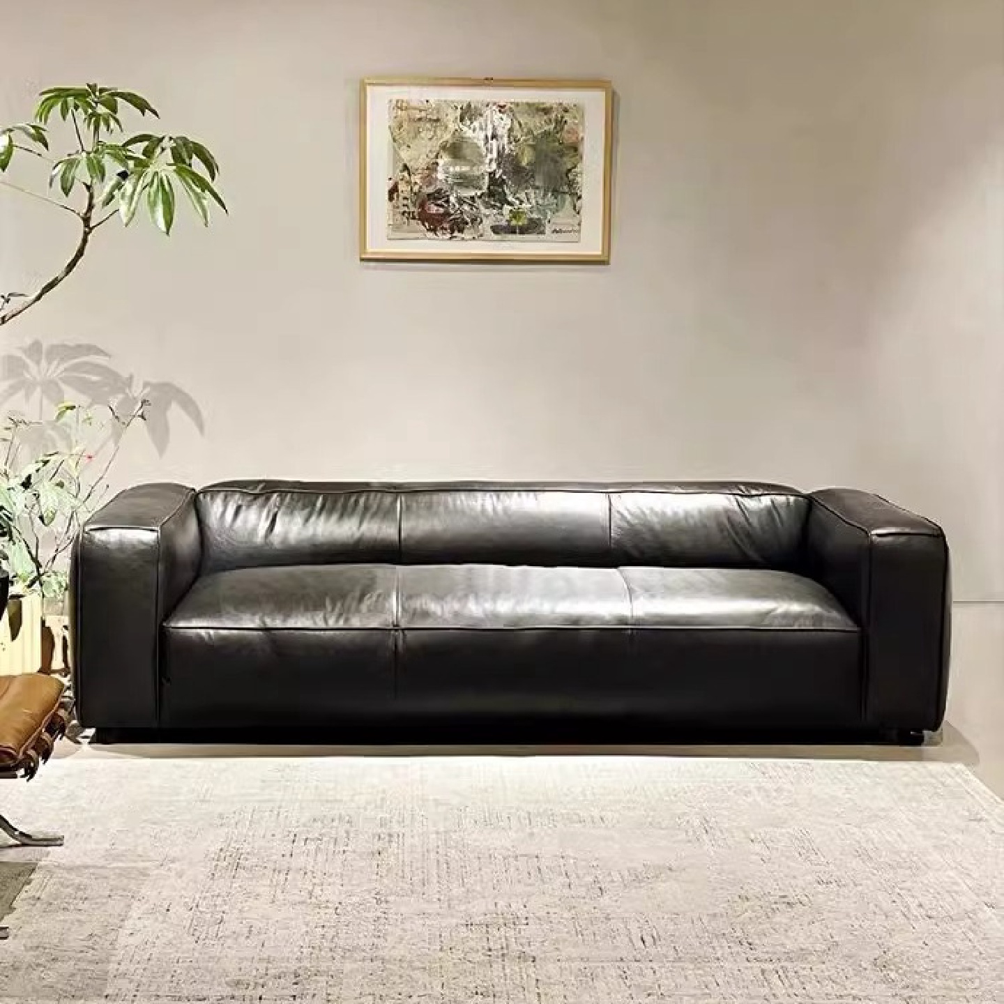 设计师意式轻奢极简客厅小户型中古风复古油蜡皮三人位真皮沙发