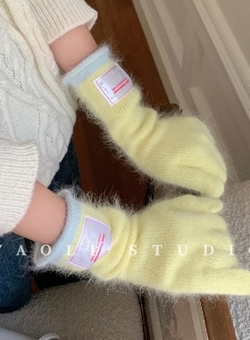 YaoliWith Rabbit Fur Labeling Long Wrist Open Finger TouchSc