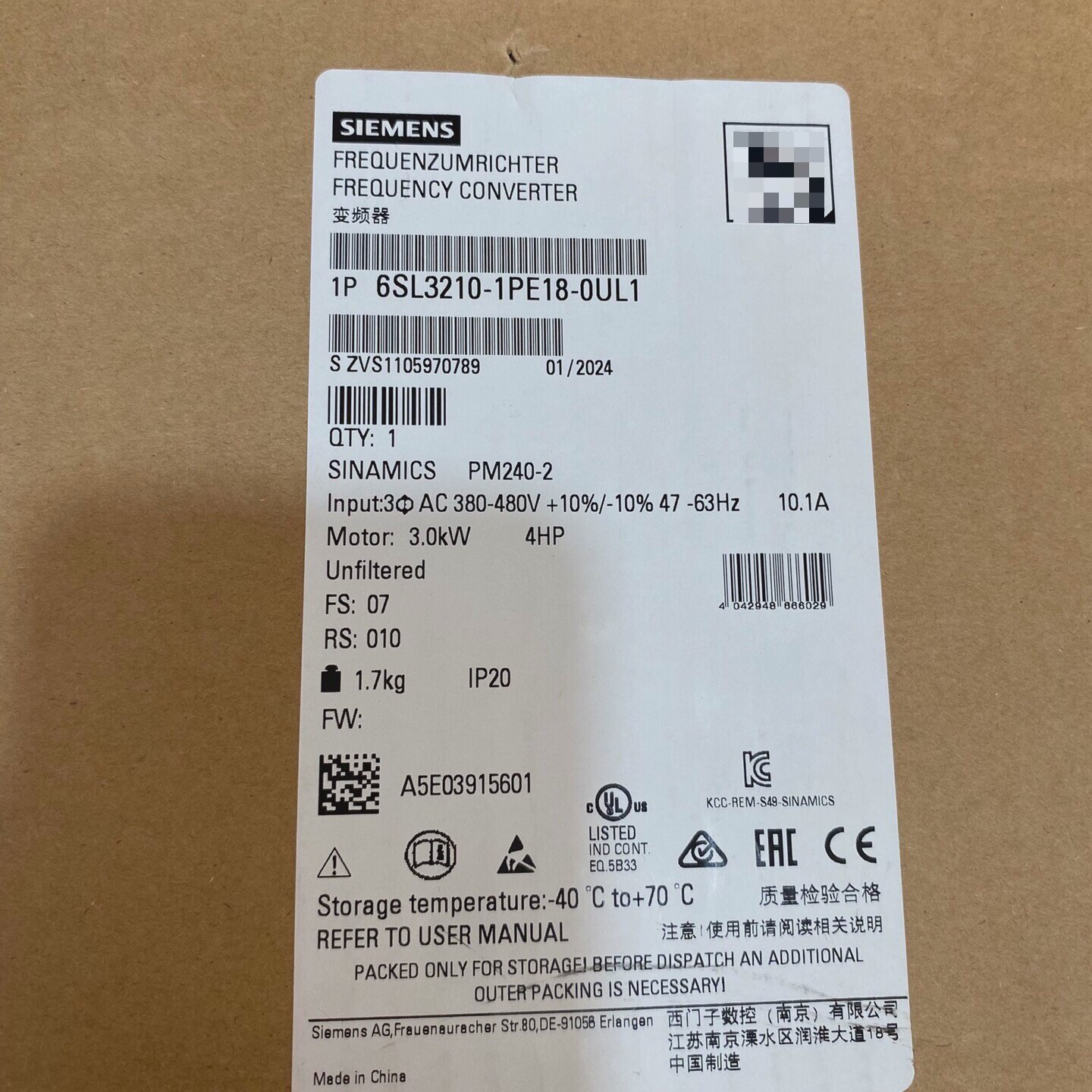 议价Frequency Converter Model 6Sl32101Pe180Ul1 Physical Prod
