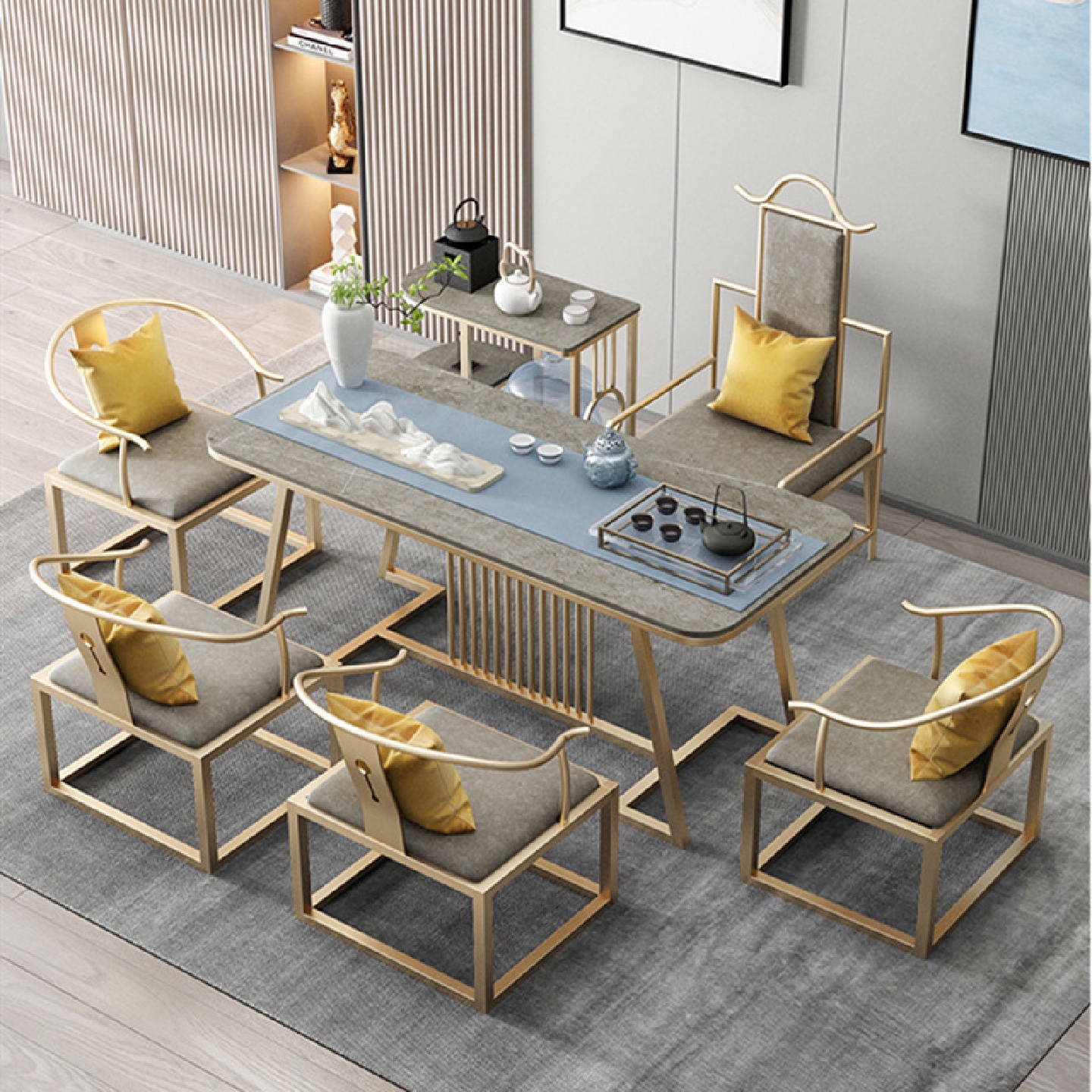 茶桌椅组合岩板茶桌茶具套装茶台烧水壶一体家用客厅办公室泡茶桌