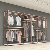 铁艺轻奢服装 货架不锈钢陈列架置物架组合 店金色展示架双层落地式