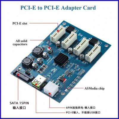 显卡一拖四 PCI-E转PCIe转接卡 1转4  PCI-E 1X M2扩展卡4口