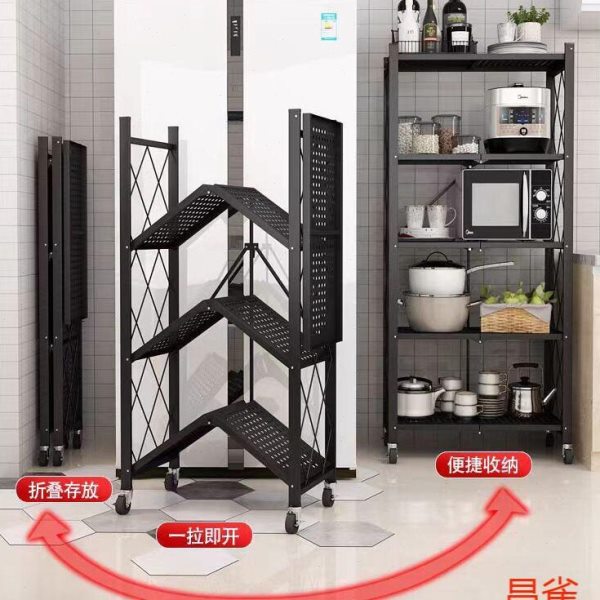 折叠置物架五层黑色 钢管焊接组装 放置杂物书籍厨房用品图片